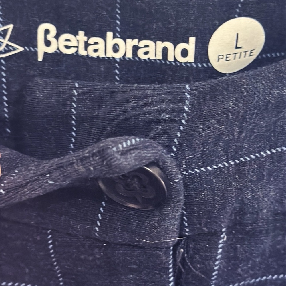 BETABRAND Striped Navy Dressy Pants Zipper Pockets & Ankles Taper Size LP - Picture 3 of 7